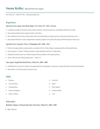 Special Services Agent Resume