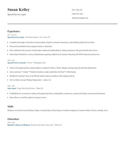 Special Services Agent Resume