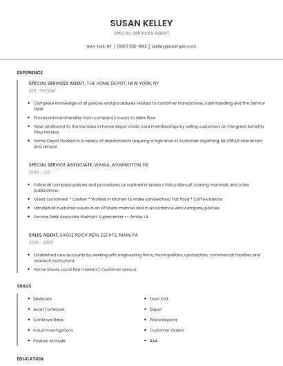 Special Services Agent Resume