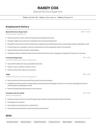 Special Services Supervisor Resume