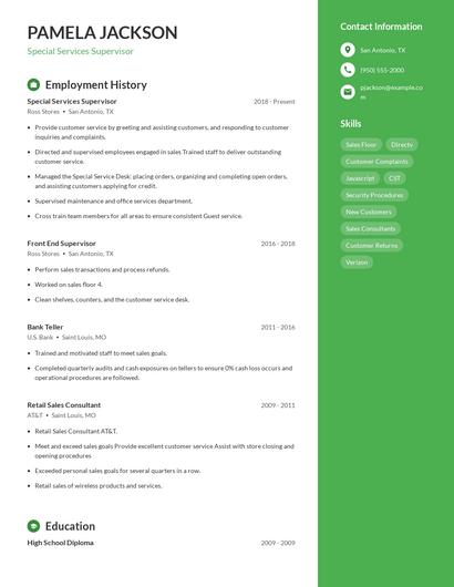 Special Services Supervisor Resume