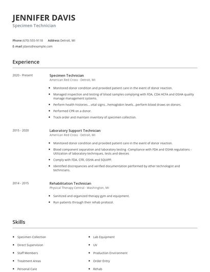 Specimen Technician Resume
