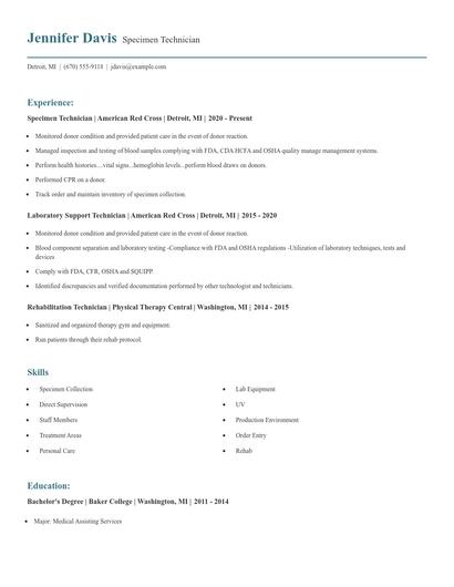 Specimen Technician Resume