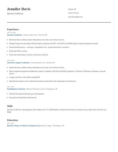 Specimen Technician Resume