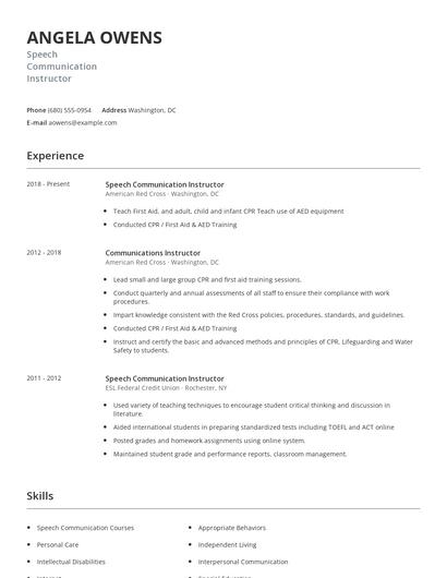 Speech Communication Instructor Resume