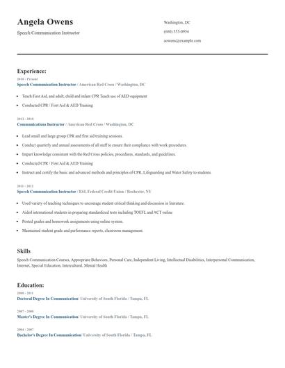 Speech Communication Instructor Resume