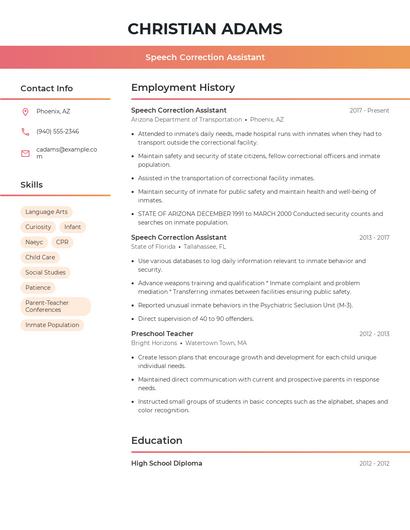 Speech Correction Assistant Resume