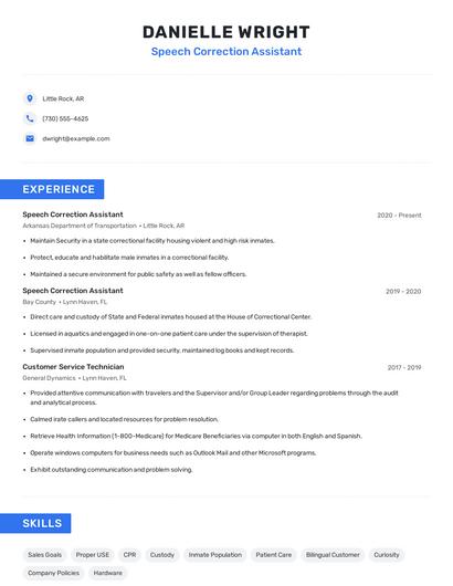 Speech Correction Assistant Resume