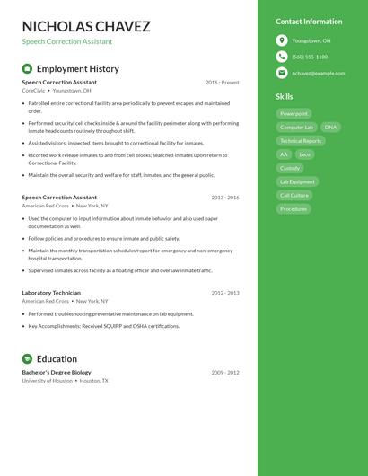 Speech Correction Assistant Resume