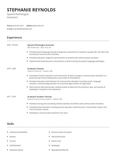 Speech Pathologist Assistant Resume