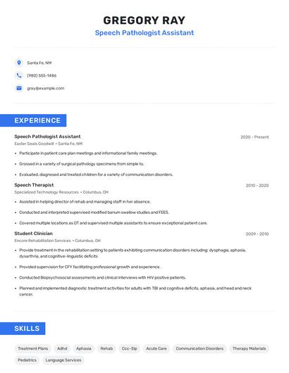 Speech Pathologist Assistant Resume