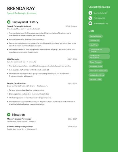 Speech Pathologist Assistant Resume