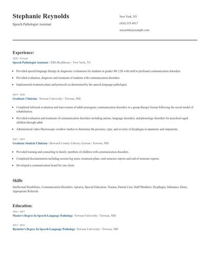 Speech Pathologist Assistant Resume
