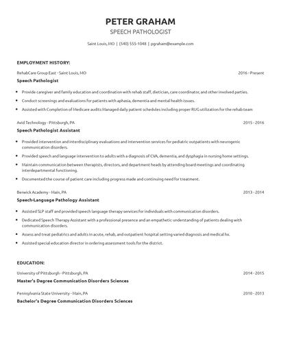 Speech Pathologist Resume