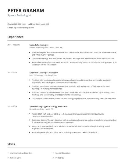 Speech Pathologist Resume