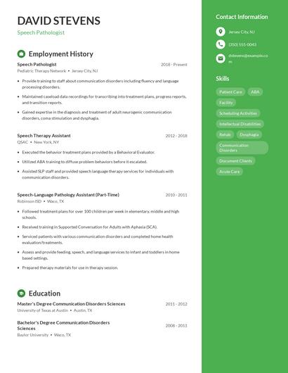 Speech Pathologist Resume