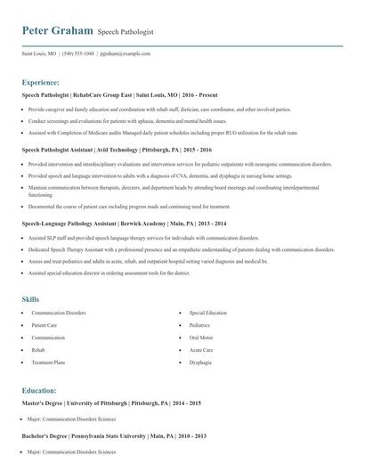 Speech Pathologist Resume
