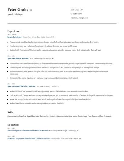 Speech Pathologist Resume