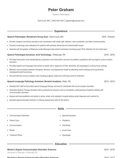 Speech Pathologist Resume