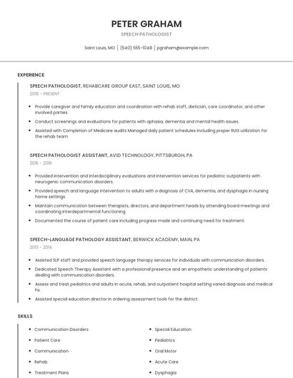 Speech Pathologist Resume