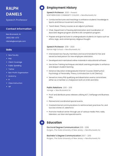 Speech Professor Resume