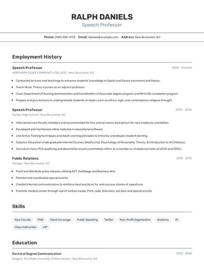 Speech Professor Resume