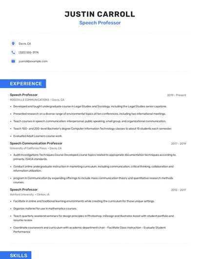 Speech Professor Resume