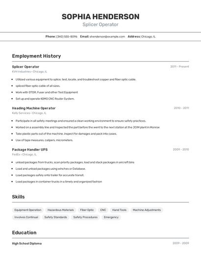Splicer Operator Resume