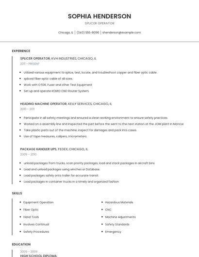 Splicer Operator Resume