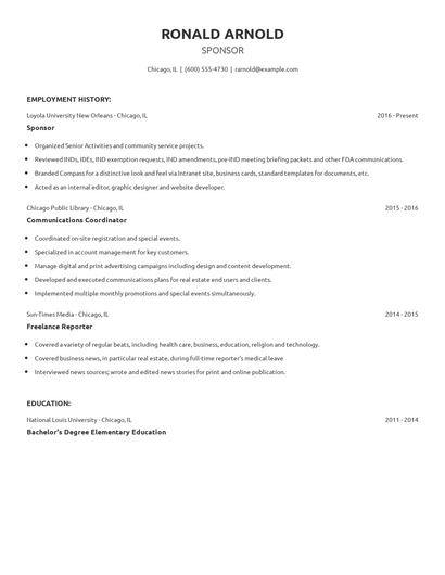 Sponsor Resume