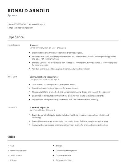 Sponsor Resume