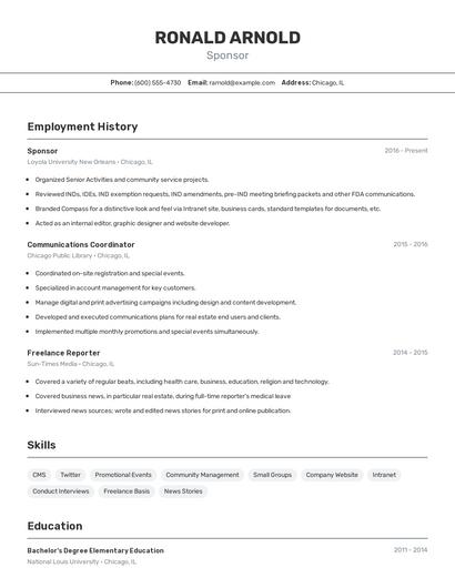 Sponsor Resume