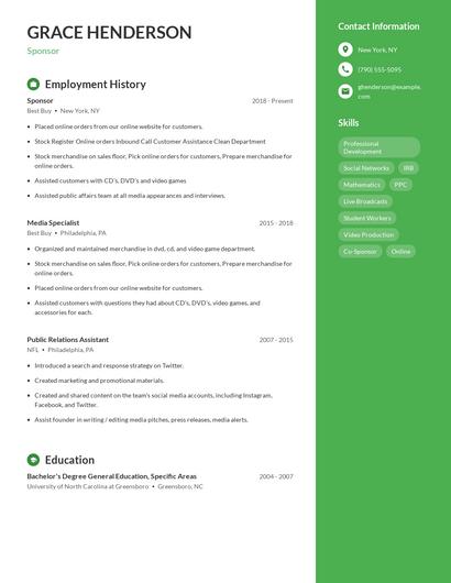 Sponsor Resume