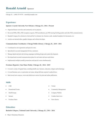 Sponsor Resume