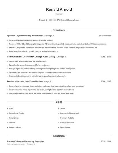 Sponsor Resume