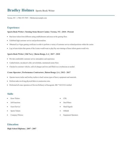 Sports Book Writer Resume