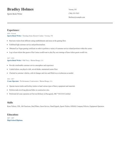 Sports Book Writer Resume