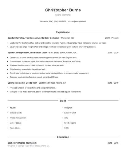 Sports Internship Resume