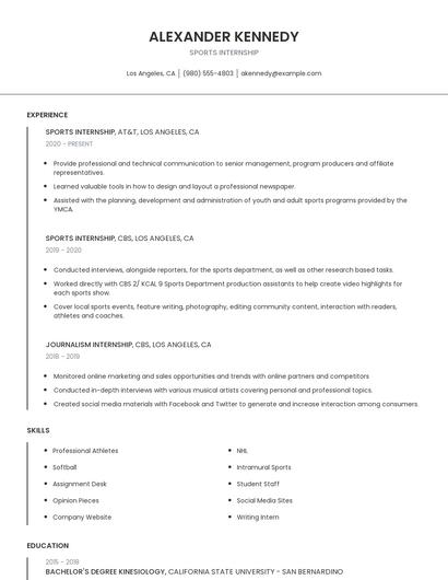Sports Internship Resume