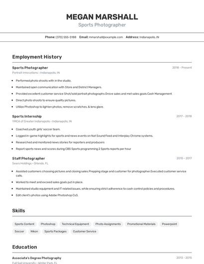 Sports Photographer Resume