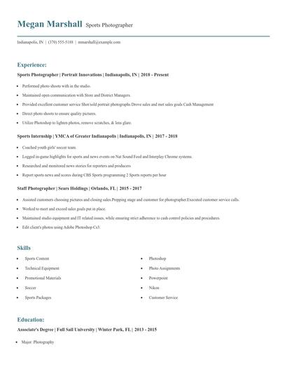 Sports Photographer Resume