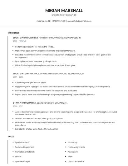 Sports Photographer Resume