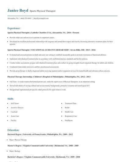 Sports Physical Therapist Resume
