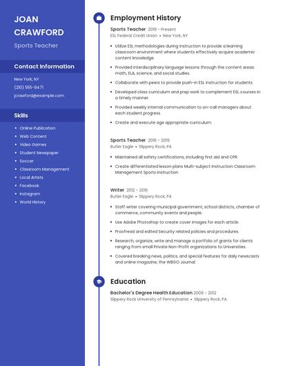 Sports Teacher Resume