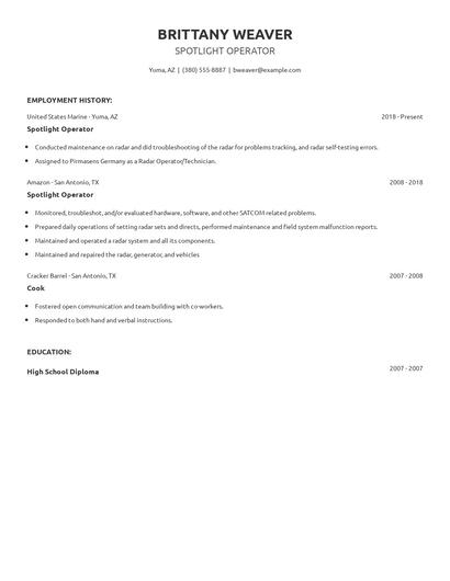 Spotlight Operator Resume