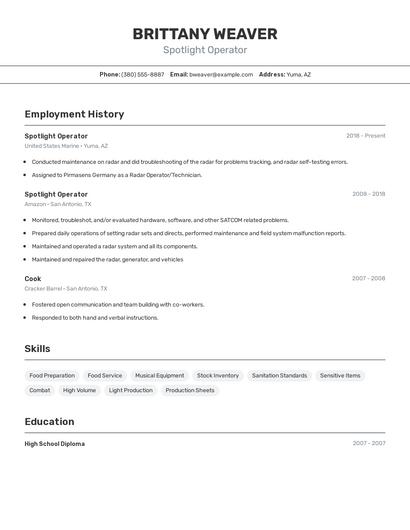 Spotlight Operator Resume