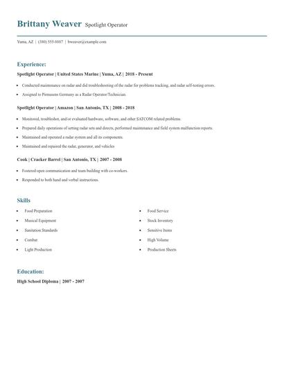 Spotlight Operator Resume