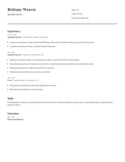 Spotlight Operator Resume