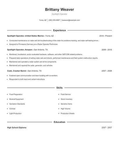 Spotlight Operator Resume