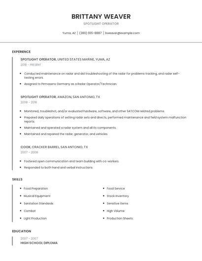 Spotlight Operator Resume
